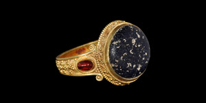 Gothic Gold Ring with Garnets