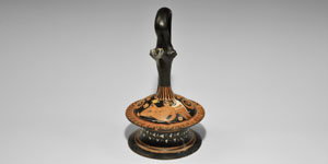 Greek Ceramic Apulian Epichysis with Winged Hermaphrodite