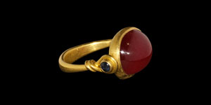Greek Gold Swivel Ring with Ruby and Sapphires