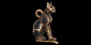 Egyptian Gold Amulet of Bastet with Lapis Lazuli Inlays