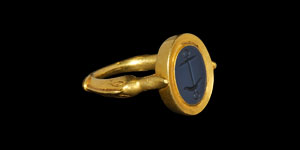 Gold Ring with Anchor and Dolphins