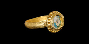 Anglo-Saxon Gold Ring with Cloisonne Hounds Head