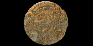 Central American Mayan Ball Court Marker with Skull Trophy