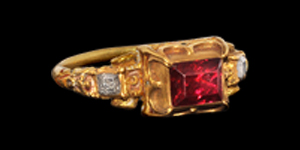 Post Medieval Renaissance Gold Ring with Spinel and Diamonds