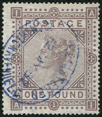 £1 BROWN SG 129 BLUE CANCEL, VFU