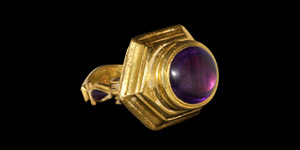 Greek Hellenistic Gold Hinged Ring with Amethysts