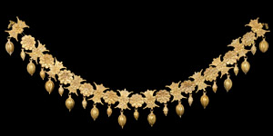 Gold Necklace with Rosettes and Pendants