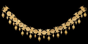 Greek Gold Necklace with Rosettes and Pendants