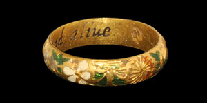 Gold Enamelled  Not a truer frend aliue Posy Ring