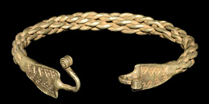 Viking Gold Plaited Bracelet with Punched and Scroll Terminals