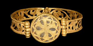 Gold Fretwork Bracelet with Birds and Chi-Rho