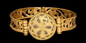 Byzantine Gold Fretwork Bracelet with Birds and Chi-Rho