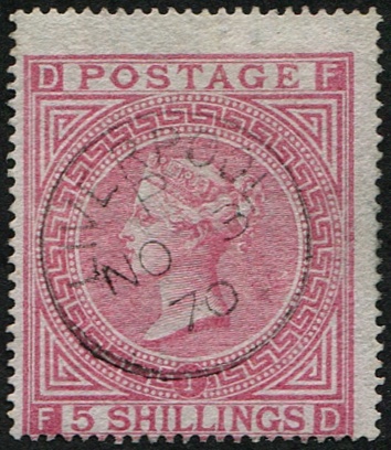 5/- SG 127 Pl. 1 PALE-ROSE SUPERB USED