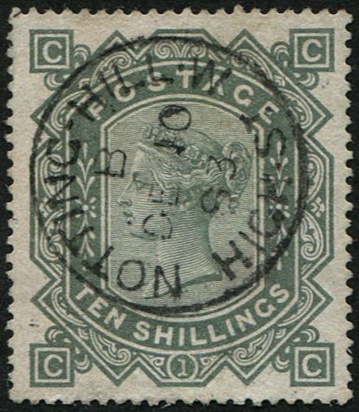 10/- GREEN SG 135 (wmk.anchor) VFU
