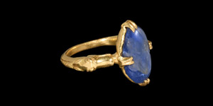 Medieval Gold Ring with Dragons and Sapphire