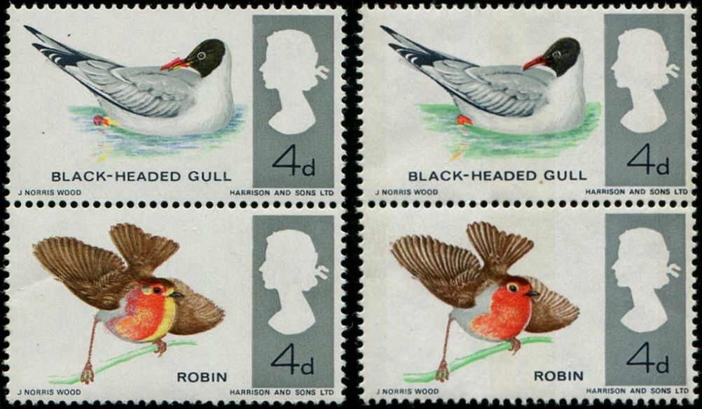 1966 Birds 4d SG 696 & 698 SHIFT OF RED TO LEFT