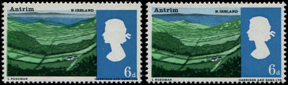 1966 Landscapes 6d SG 690 LARGE SHIFT OF BLUE DOWNWARDS