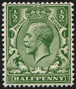 1/2d SG 351 VARIETY, VERY DEEP DULL-GREEN U/M
