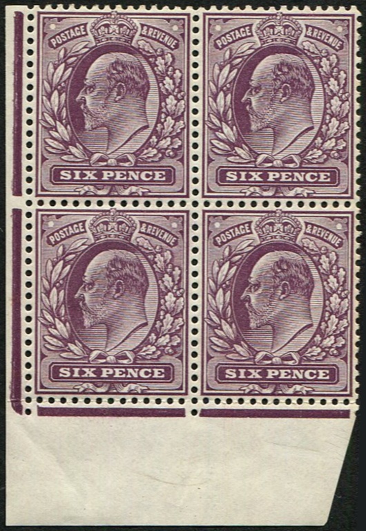6d SG 303 DEEP PLUM (C) BLOCK OF 4 MINT