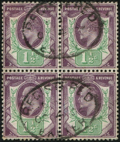 1 1/2d SG 224 Slate-Purple BLOCK OF 4 VFU