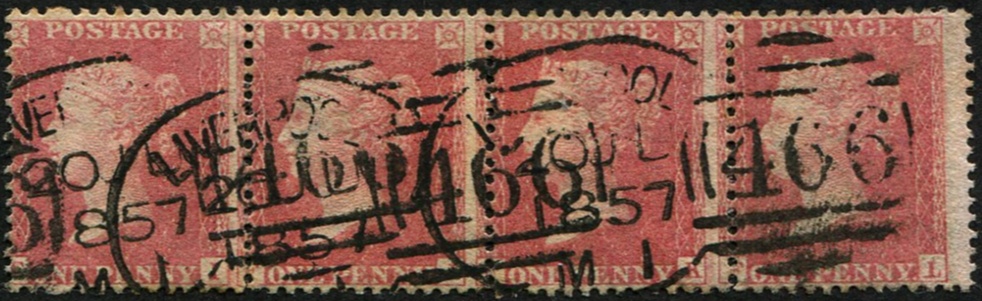1d (Spec.C9A) (SCARCE Pl.49 FI-FL), Strip of 4 VFU