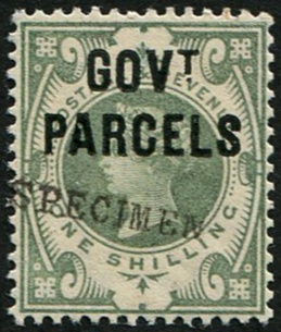 Govt Parcels 1/- SG O68s OVPT SPECIMEN TYPE 9