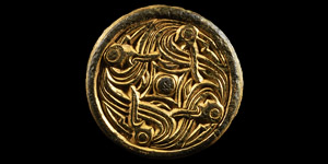 Pre-Viking Gilt Disc Brooch with Interlaced Birds