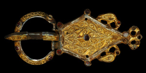 Gothic - Silver Gilt and Garnet- Hinged Plate Belt Buckle