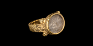 Post Medieval Large Gold Ring with Heraldic Arms and IK