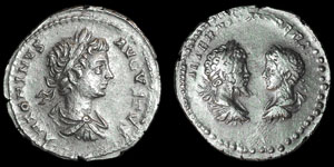 Roman Empire - Very Rare Caracalla - Father and Son Denarius