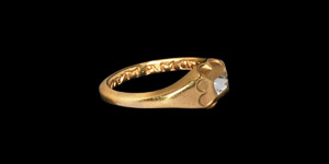 Gold I am a Token of Love Posy Ring with Pyramidal Diamond