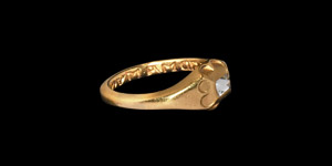 Post Medieval Gold I am a Token of Love Posy Ring with Pyramidal Diamond