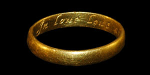 17th Century - Gold Inscribed Posy Ring - In Love Love abide till death devide