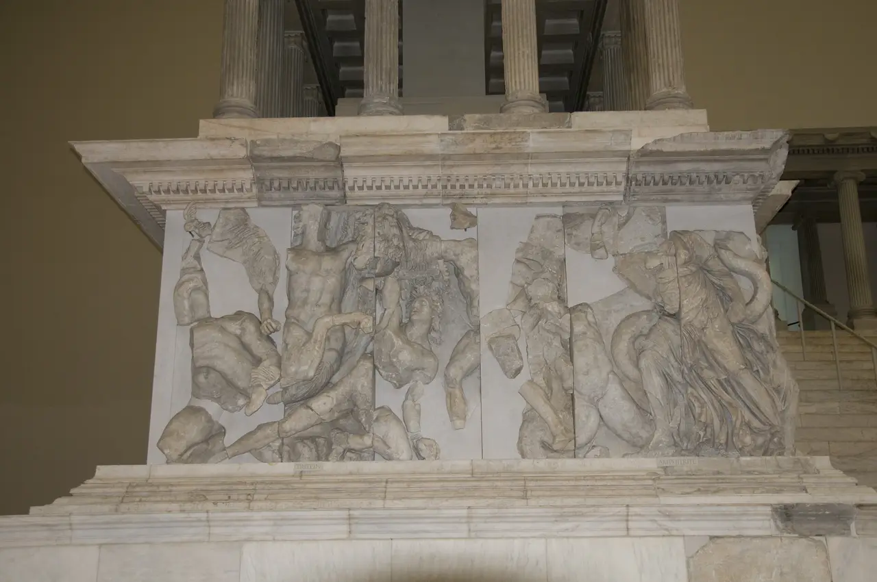 A section of the Gigantomachy frieze on the Great Altar of Pergamon