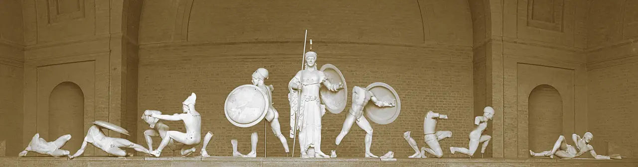 The warriors of the west pediment of the Temple of Aphaia on Aegina, reassembled in the Munich Glyptothek
