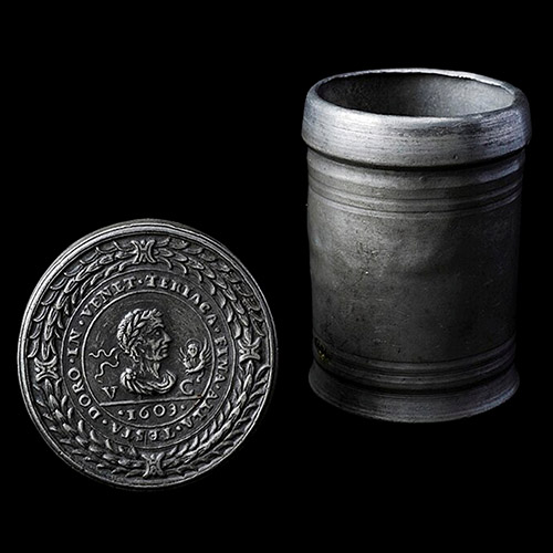 Pewter theriac container, Venice, Italy, 1603