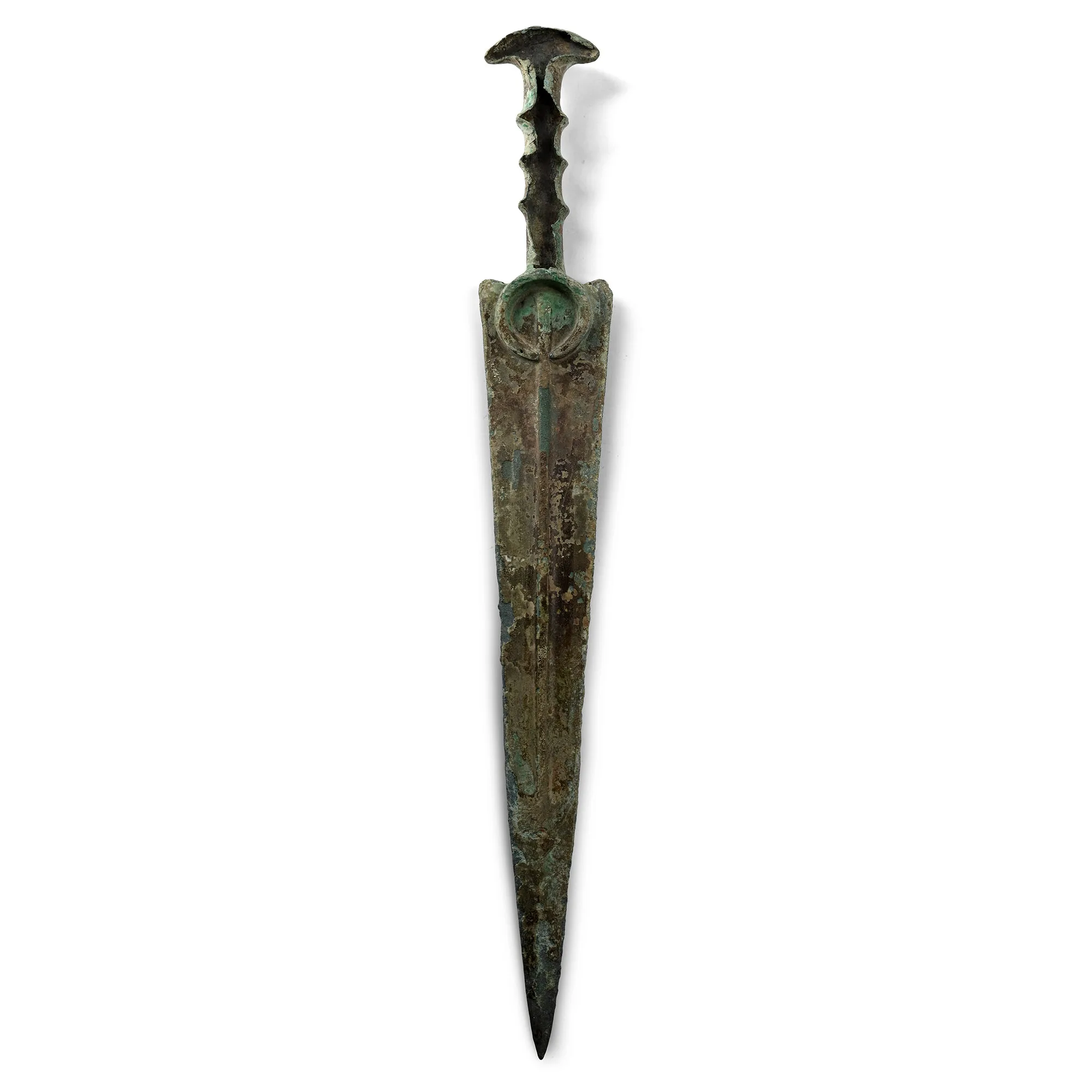 Luristan bronze dirk with crescent pommel and ridged grip, western Iran, Iron Age