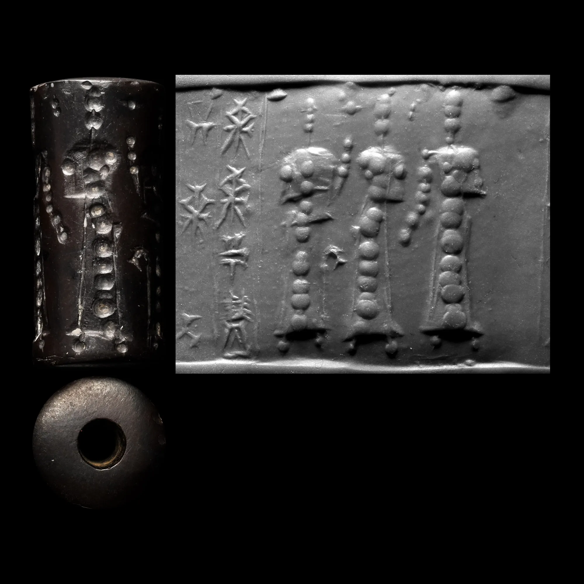 Old Babylonian haematite cylinder seal naming the god Amurru, with its modern impression