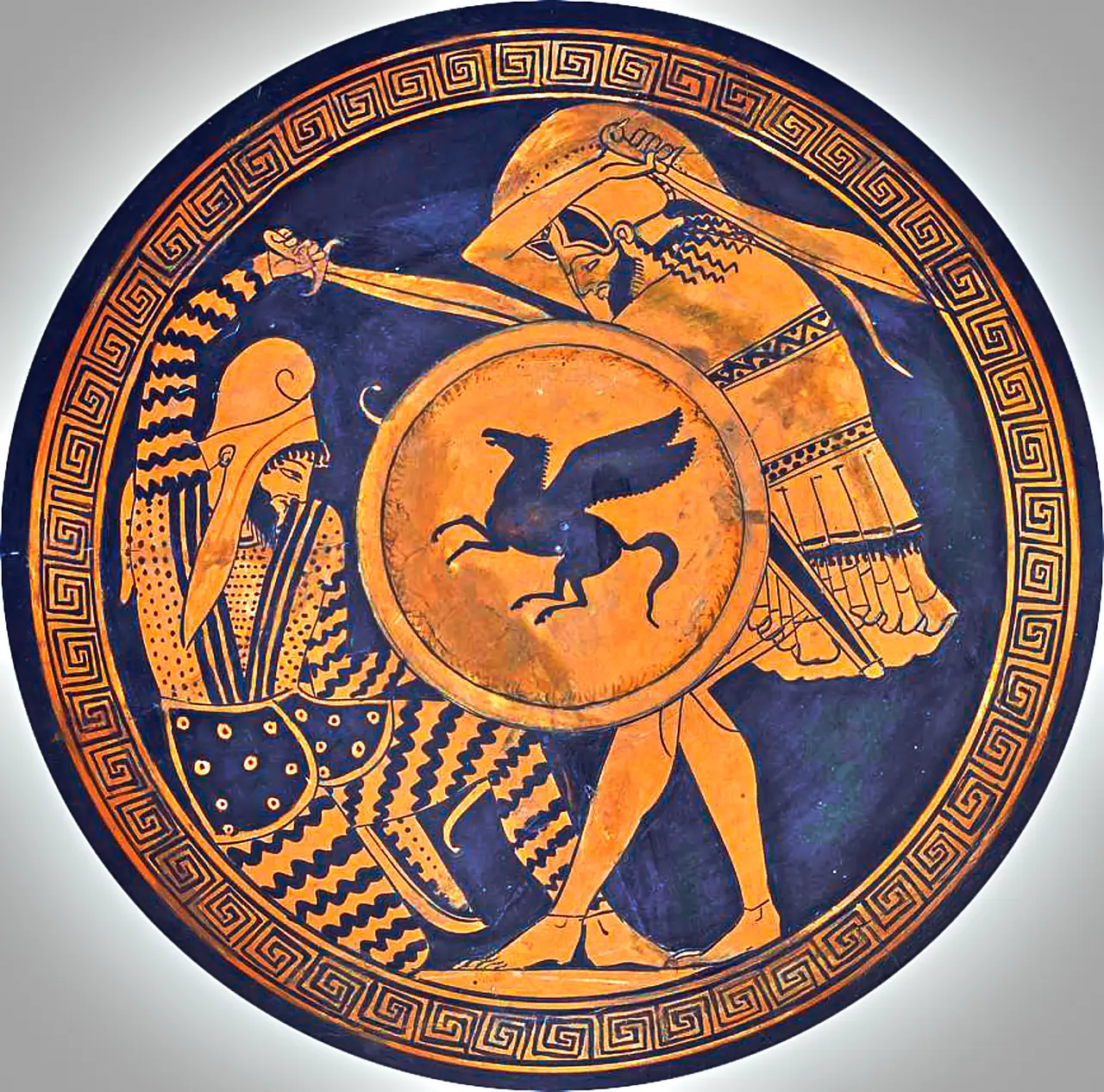 A Greek fighting a Persian in Scythian dress on the Triptolemos Painter's cup