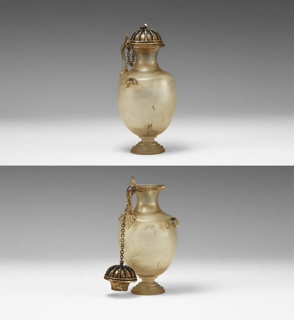 A Roman vessel carved from a single block of rock crystal, with a later silver-gilt lid