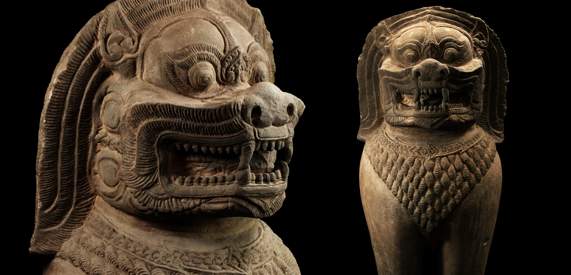 Khmer Sandstone Guardian Figure