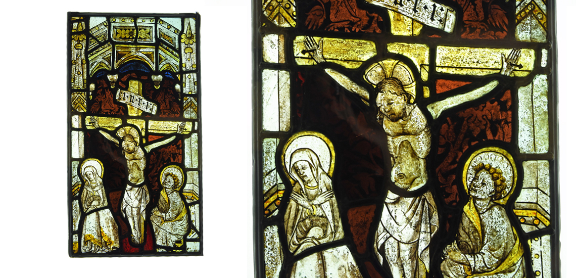 Medieval Stained Glass Panel with the Crucifixion, Virgin and Saint Paul £6,000 - £8,000
