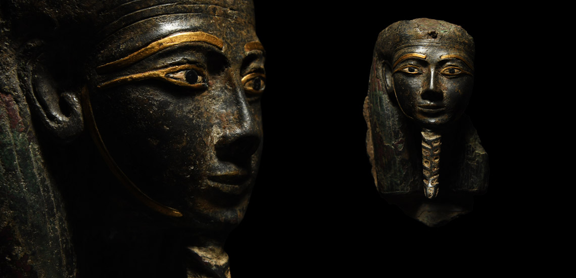 Egyptian Bronze Mask with Gold Inlaid Eyes, Eyebrows and Face £50,000 - £70,000