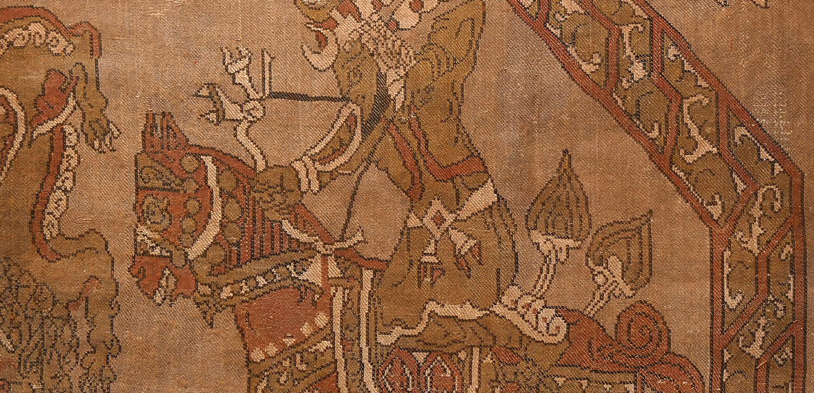 Sogdian Silk Panel Depicting Royal Lion Hunt