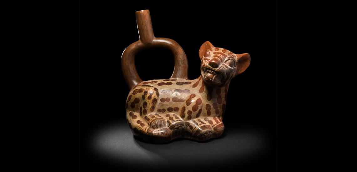 Pre-Columbian Moche Feline Stirrup Vessel