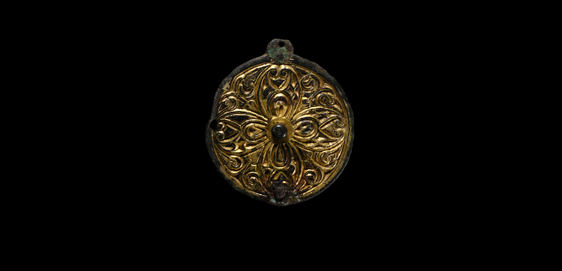 Anglo-Saxon Chip-Carved Pin Head with Floral Cross