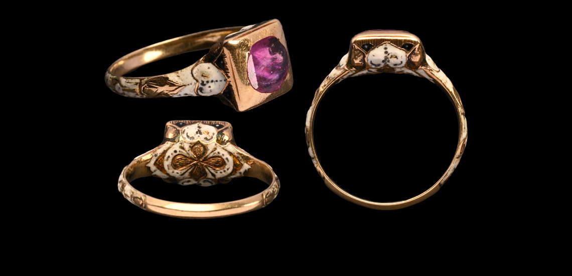 Baroque Gold, Ruby and Enamel Ring<BR>(Ex Les Enluminures)