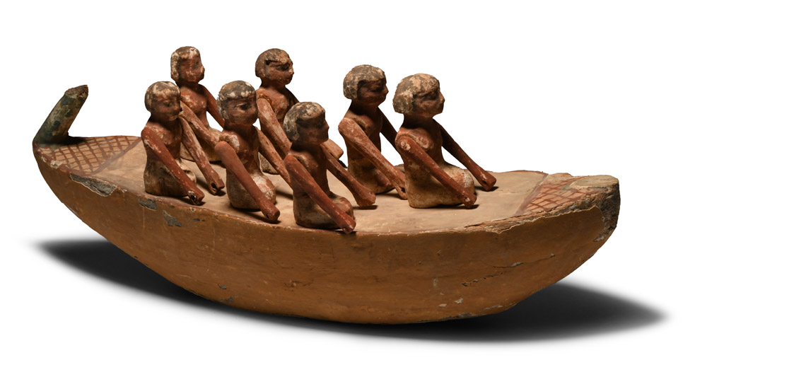 Egyptian Wooden Boat with Oarsmen