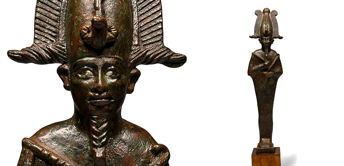 Large Egyptian Bronze Osiris with Silver-Inlaid Eyes