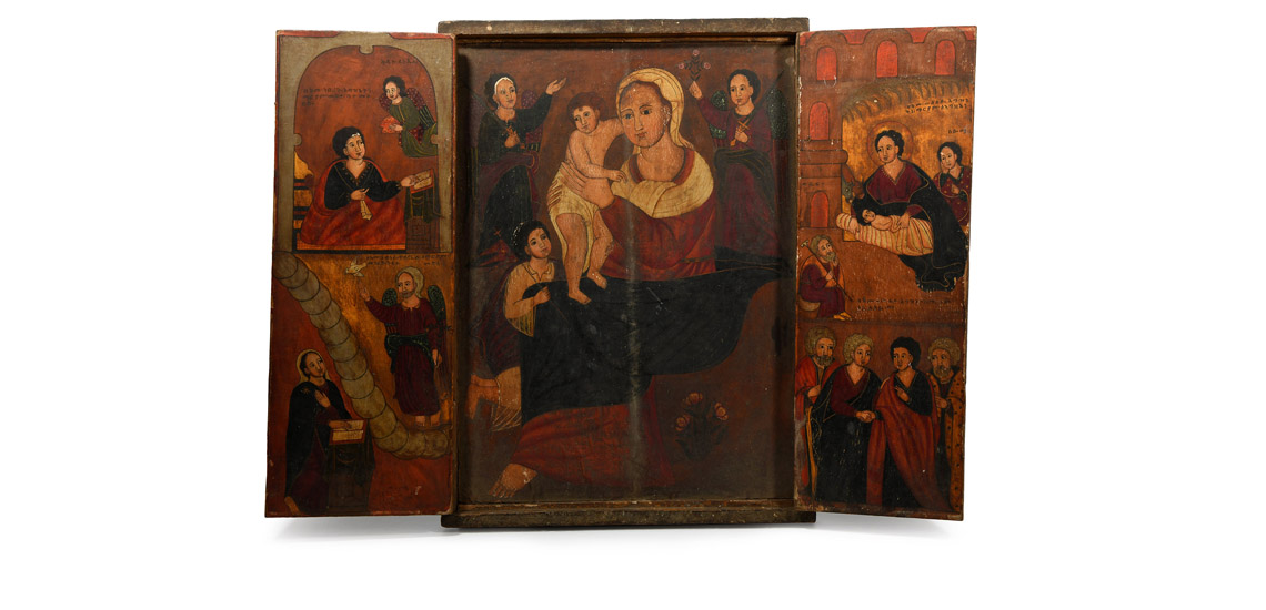 Large Ethiopian Triptych Icon with the Virgin and Child